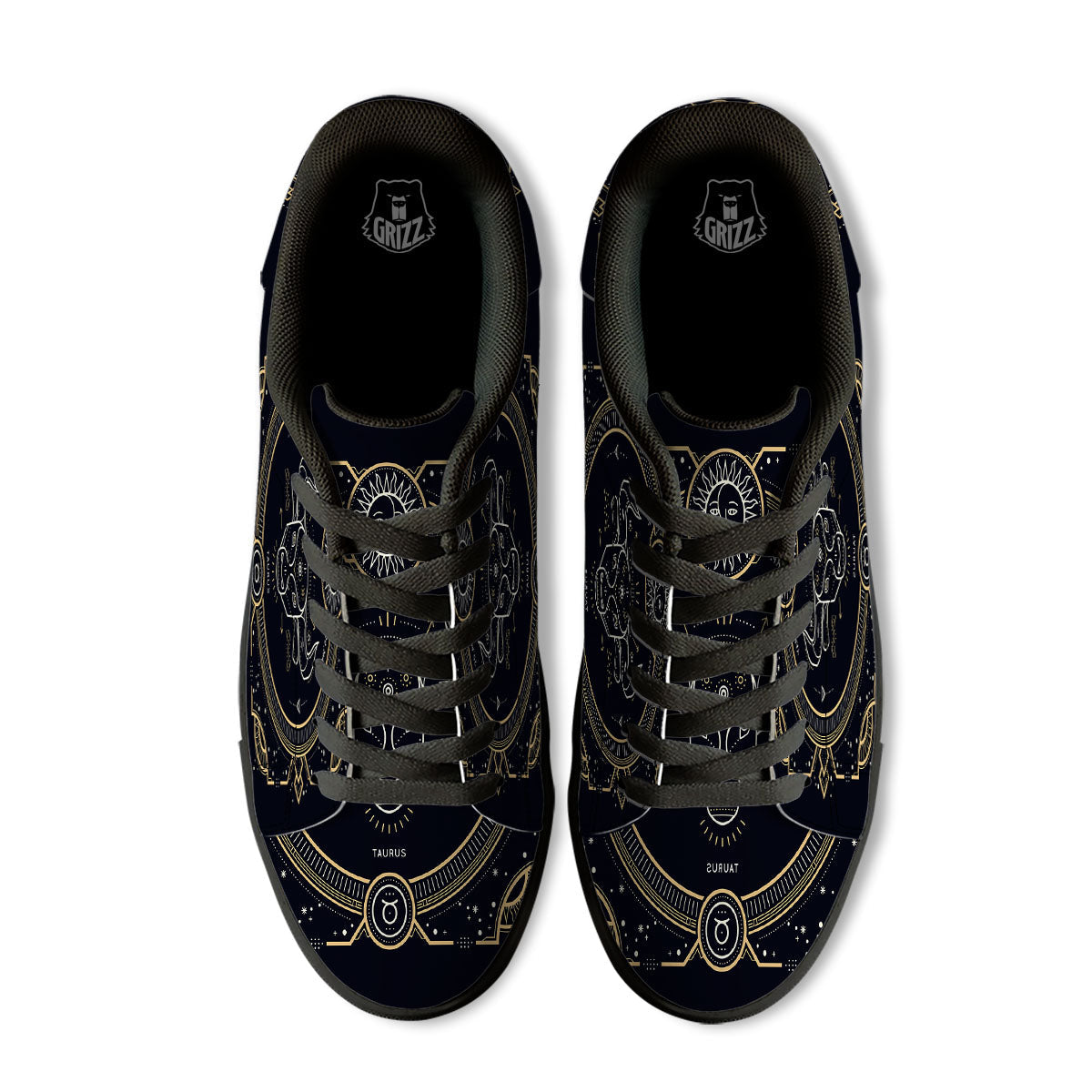 Zodiac Sign Vintage Taurus Print Black Low Top Sneakers-grizzshop