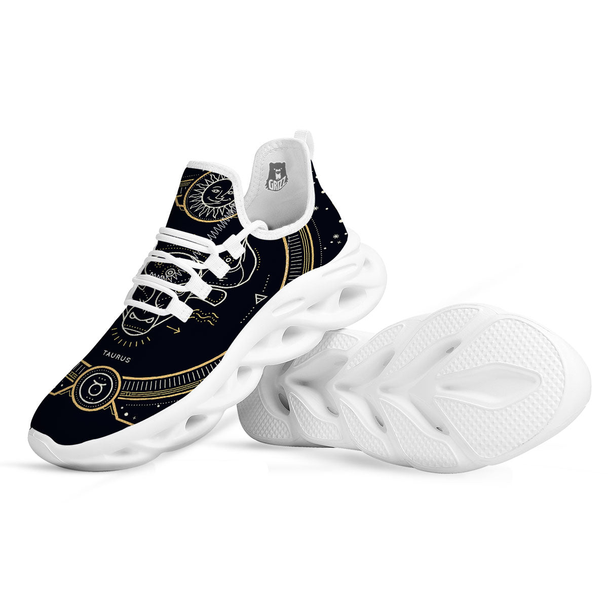 Zodiac Sign Vintage Taurus Print White Running Shoes-grizzshop
