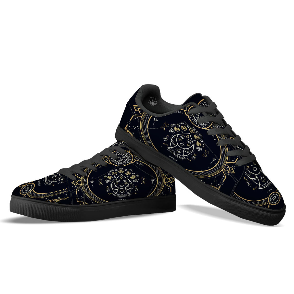 Zodiac Sign Vintage Virgo Print Black Low Top Sneakers-grizzshop