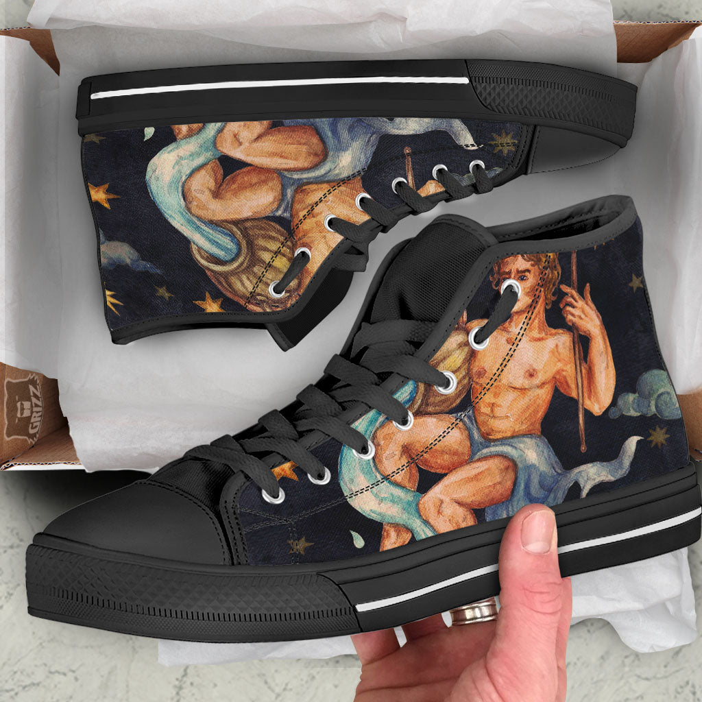 Zodiac Sign Watercolor Aquarius Print Black High Top Shoes-grizzshop