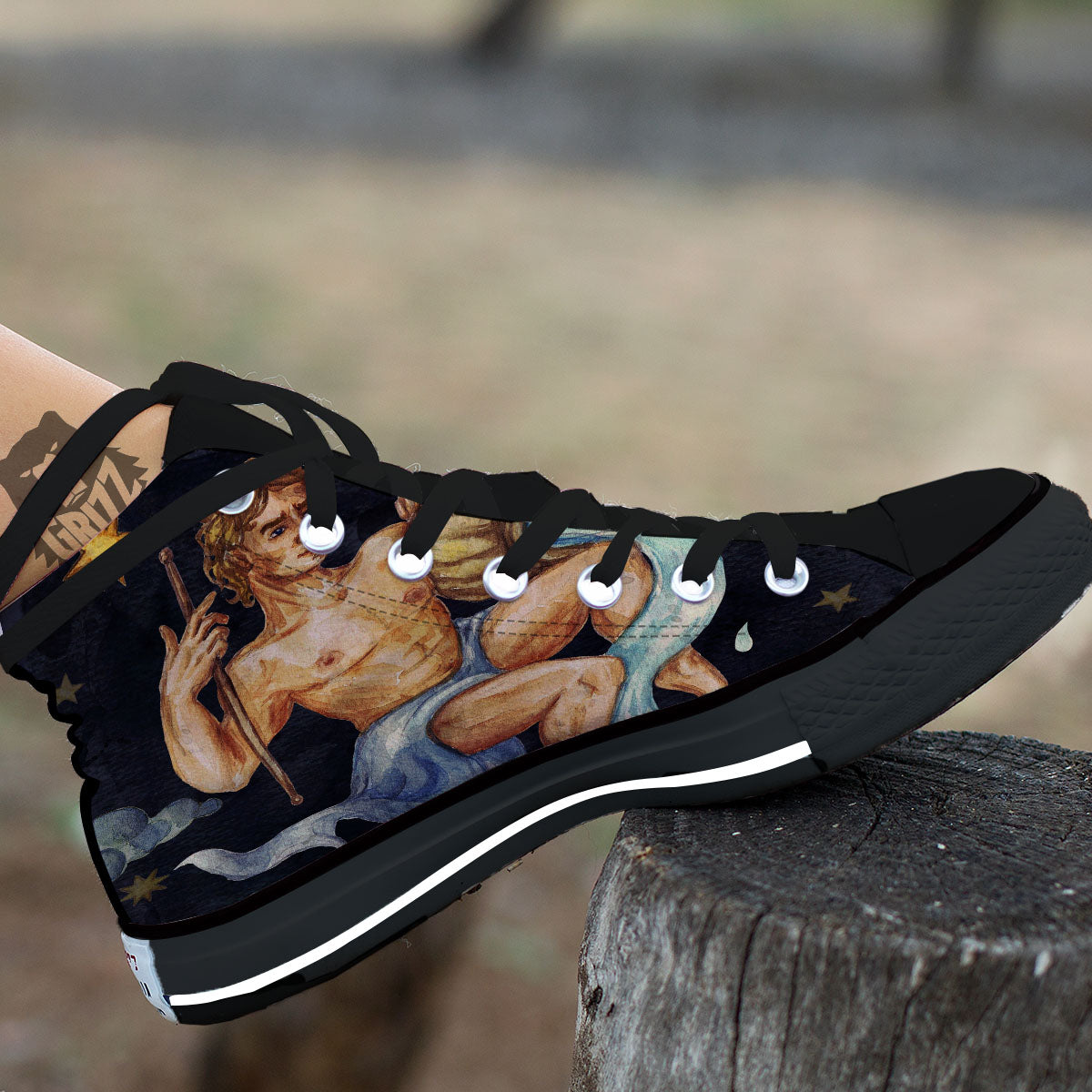 Zodiac Sign Watercolor Aquarius Print Black High Top Shoes-grizzshop