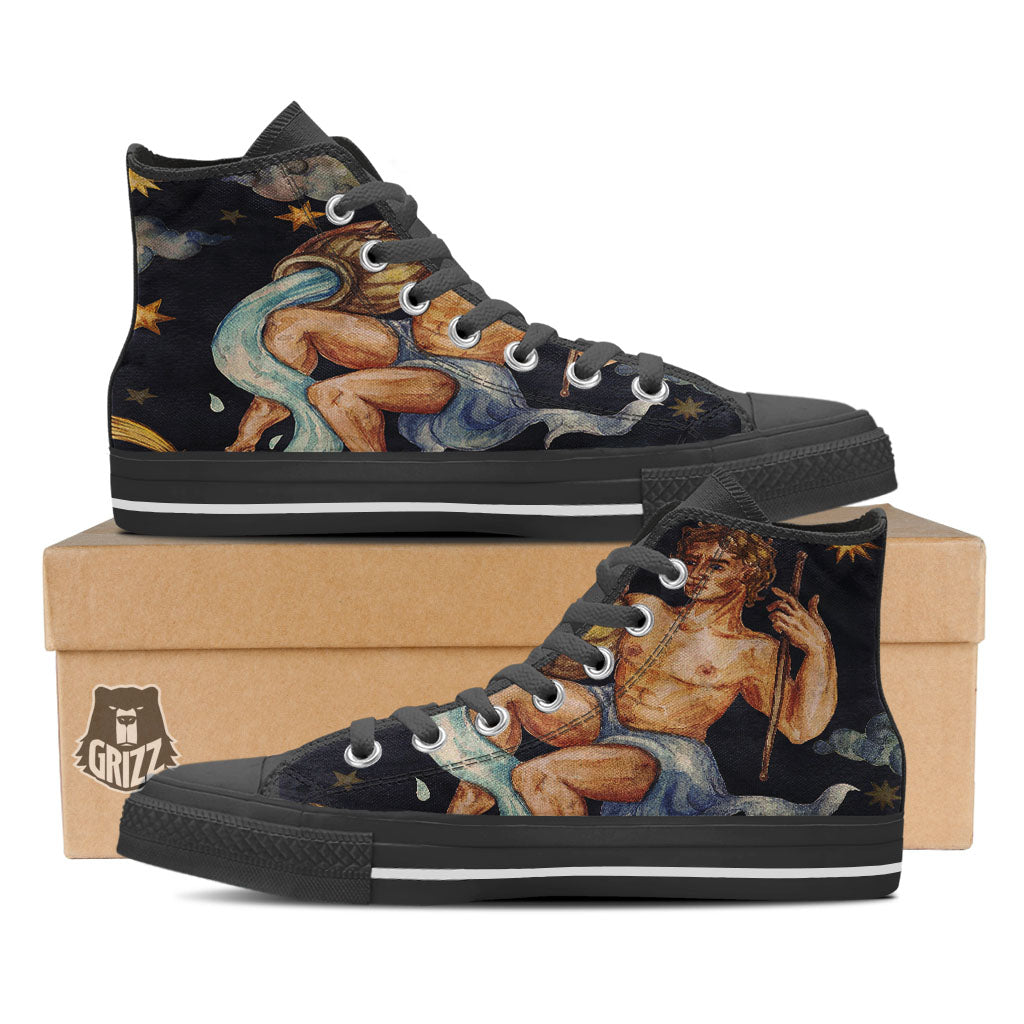 Zodiac Sign Watercolor Aquarius Print Black High Top Shoes-grizzshop