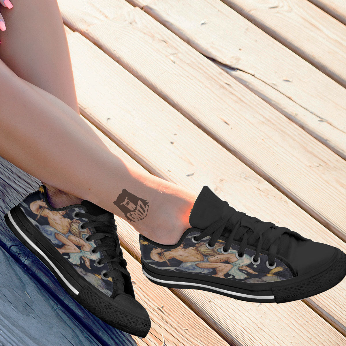 Zodiac Sign Watercolor Aquarius Print Black Low Top Shoes-grizzshop