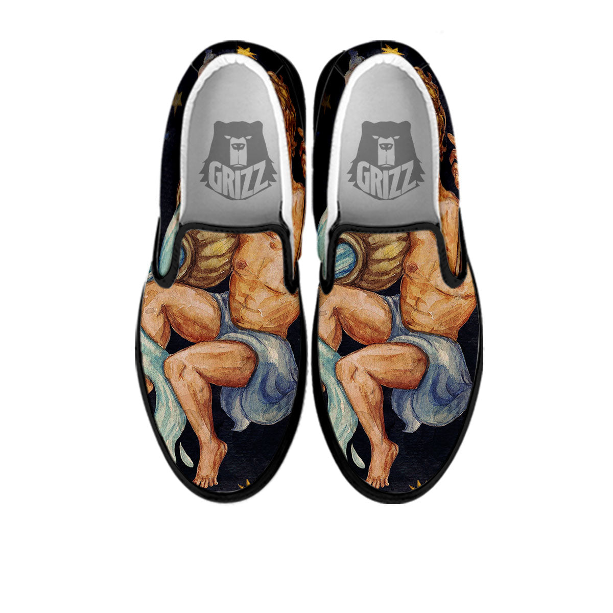 Zodiac Sign Watercolor Aquarius Print Black Slip On Shoes-grizzshop