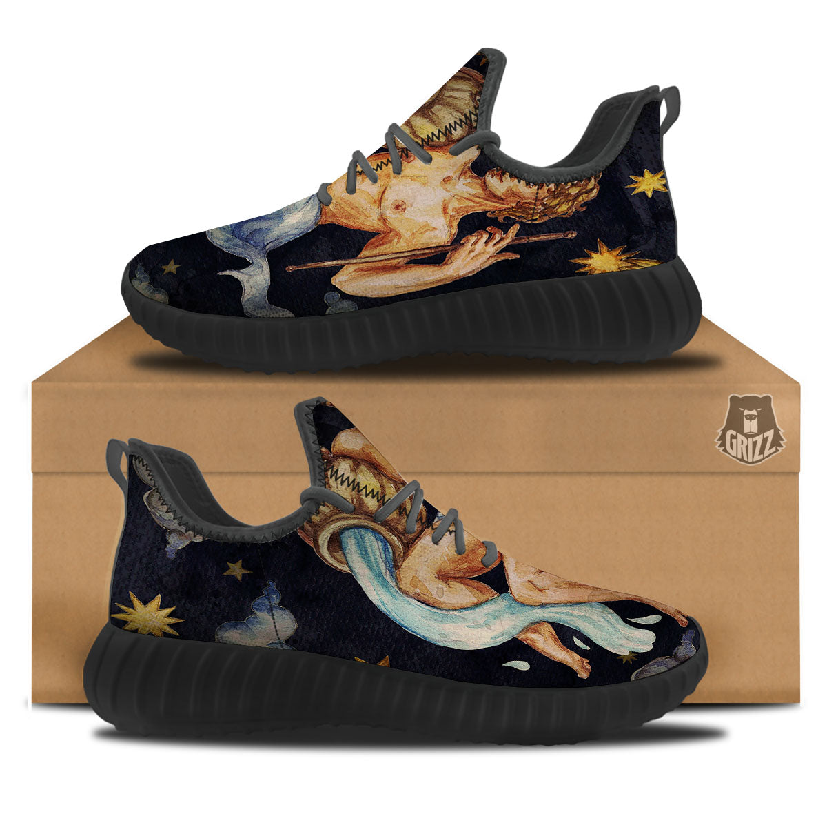 Zodiac Sign Watercolor Aquarius Print Black Walking Shoes-grizzshop