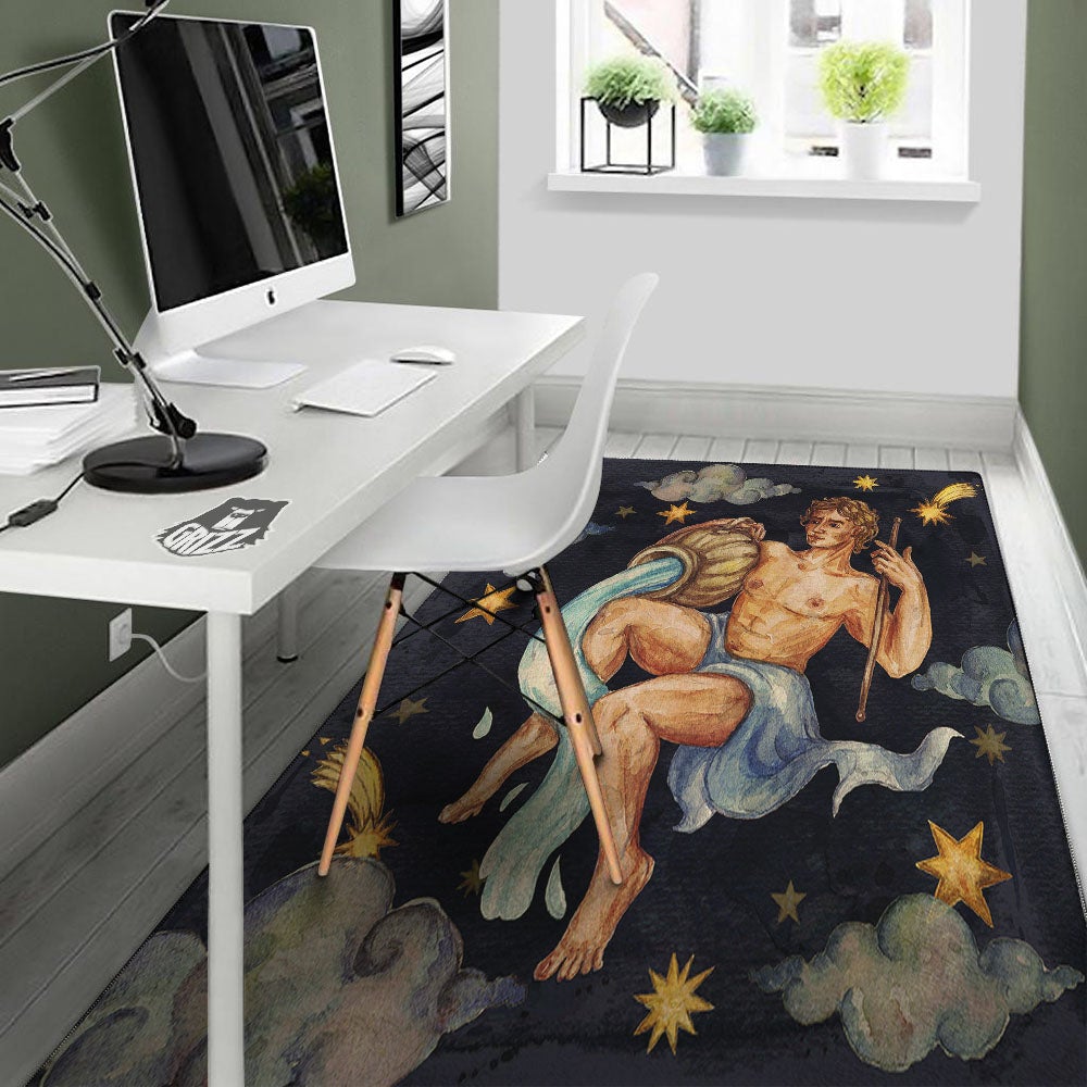 Zodiac Sign Watercolor Aquarius Print Floor Mat-grizzshop