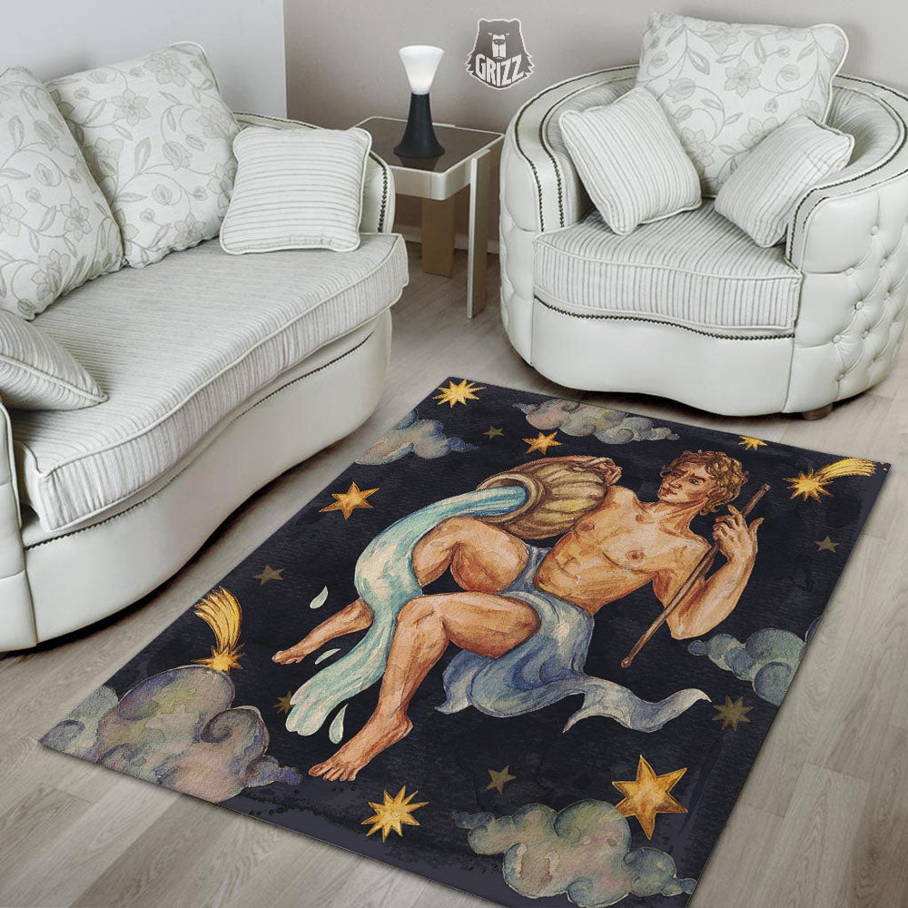 Zodiac Sign Watercolor Aquarius Print Floor Mat-grizzshop