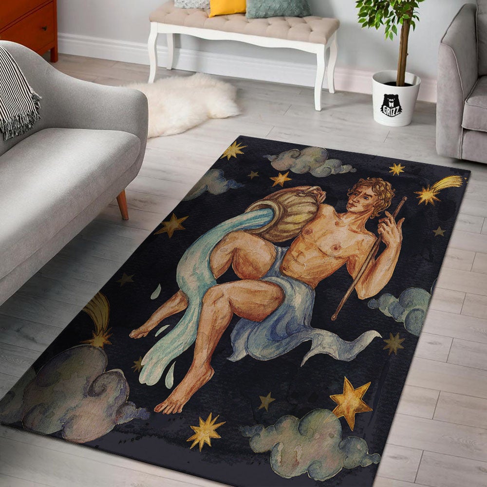 Zodiac Sign Watercolor Aquarius Print Floor Mat-grizzshop