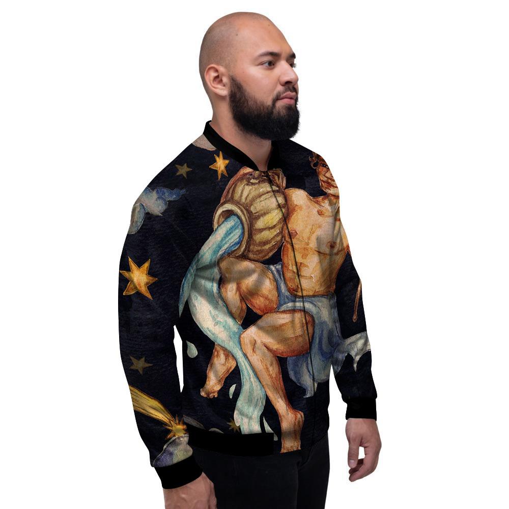 Zodiac Sign Watercolor Aquarius Print Men's Bomber Jacket-grizzshop