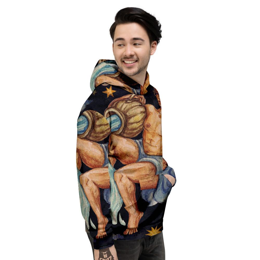 Zodiac Sign Watercolor Aquarius Print Men's Hoodie-grizzshop