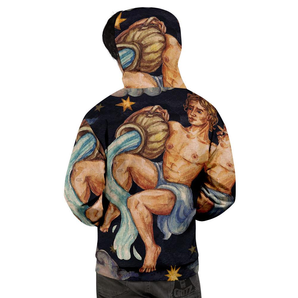 Zodiac Sign Watercolor Aquarius Print Men's Hoodie-grizzshop