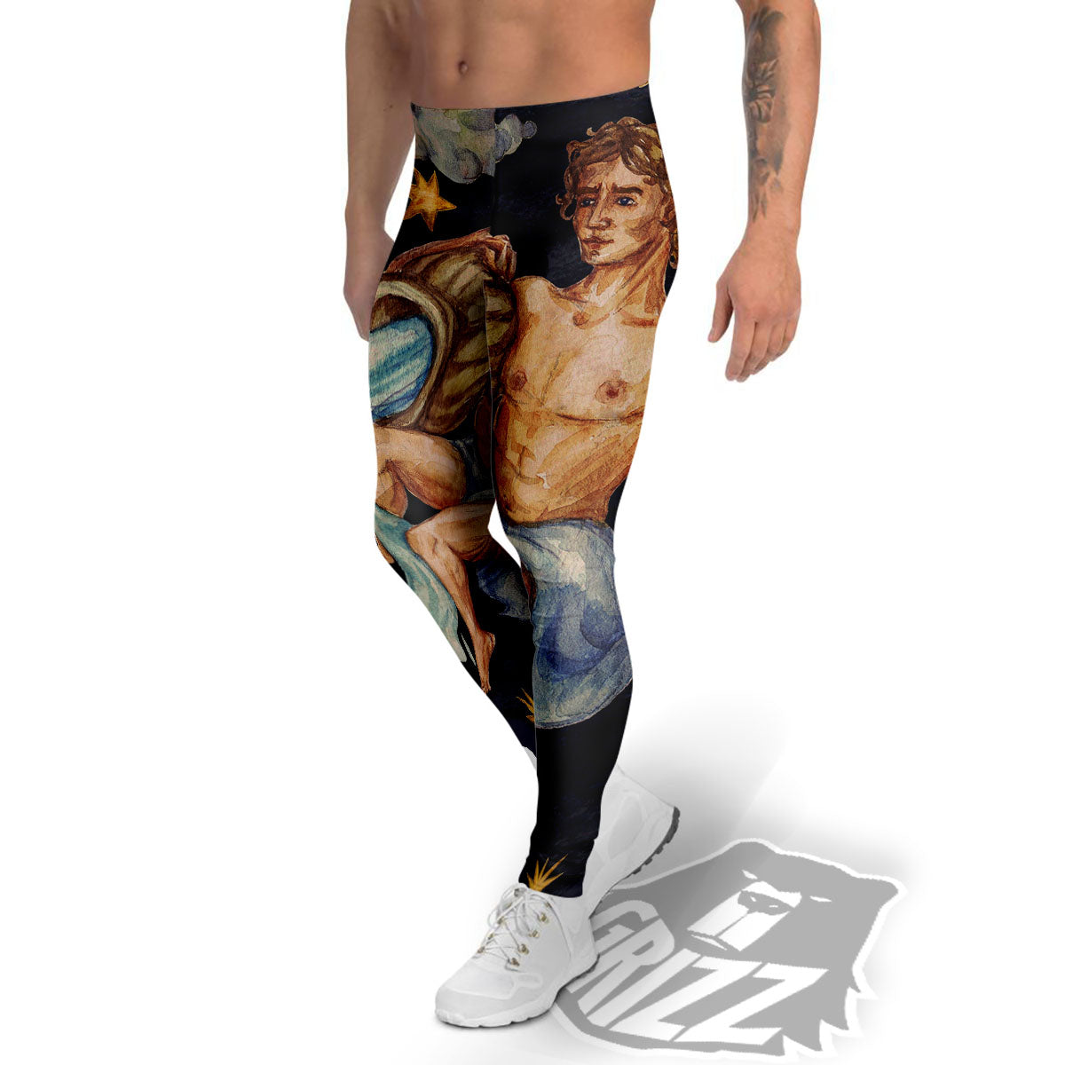 Zodiac Sign Watercolor Aquarius Print Men's Leggings-grizzshop