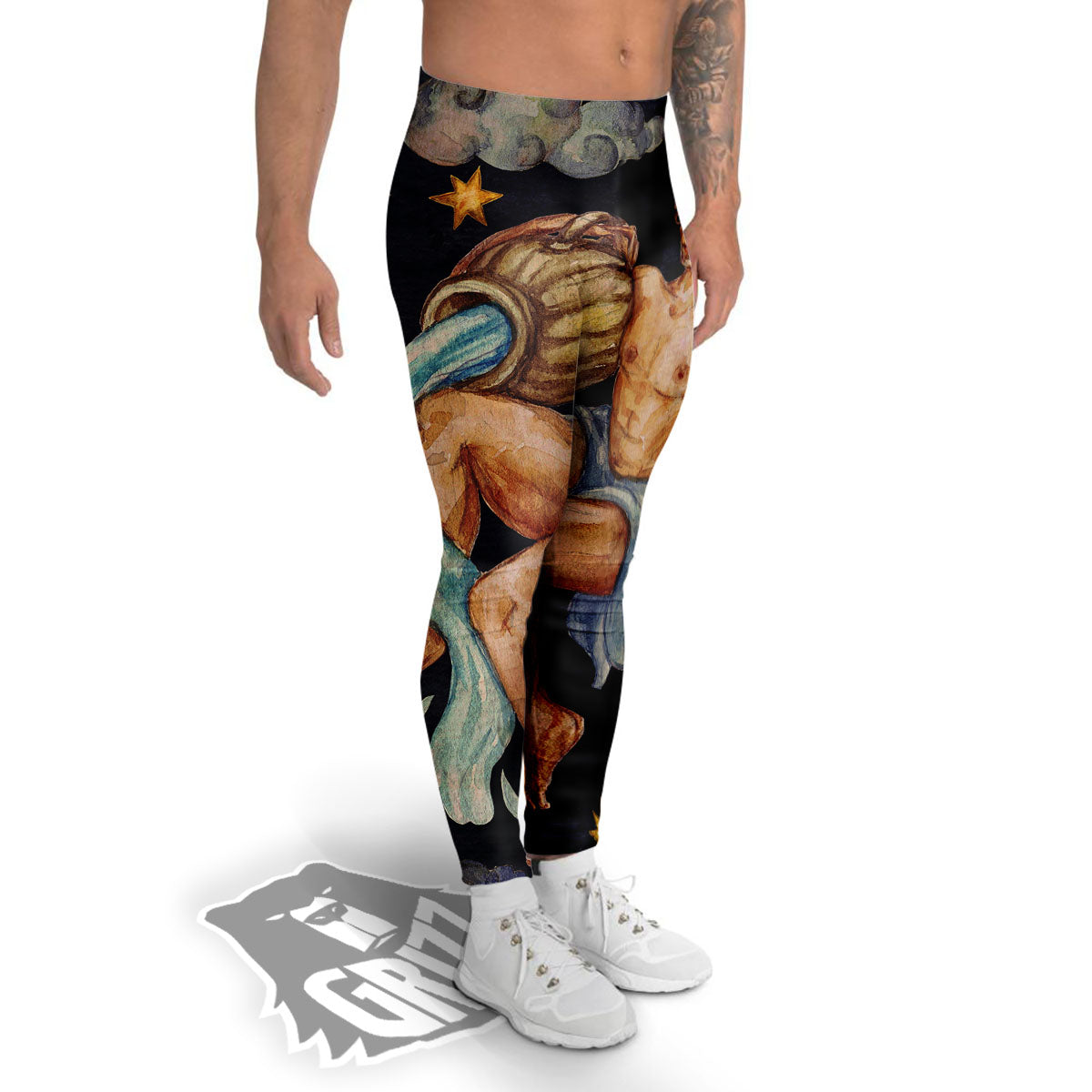 Zodiac Sign Watercolor Aquarius Print Men's Leggings-grizzshop