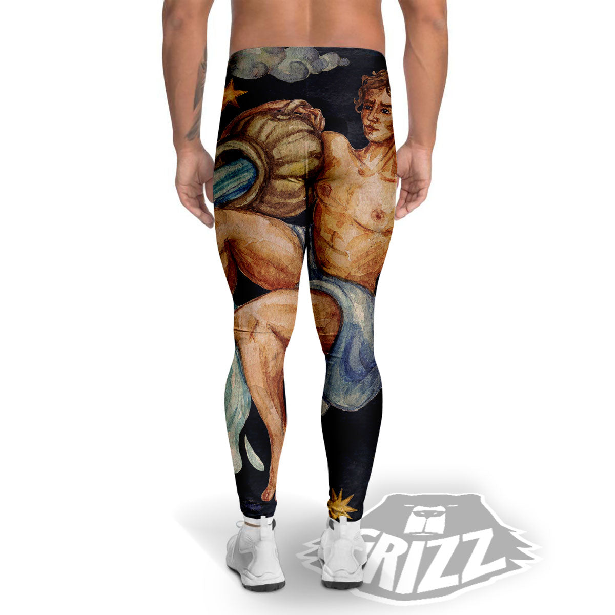 Zodiac Sign Watercolor Aquarius Print Men's Leggings-grizzshop