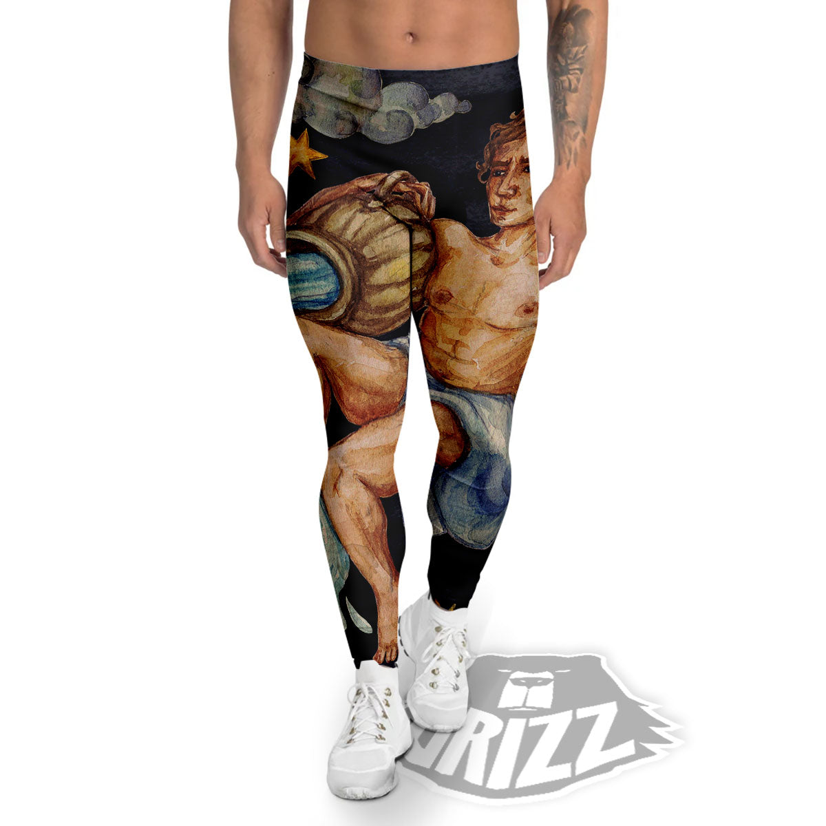 Zodiac Sign Watercolor Aquarius Print Men's Leggings-grizzshop