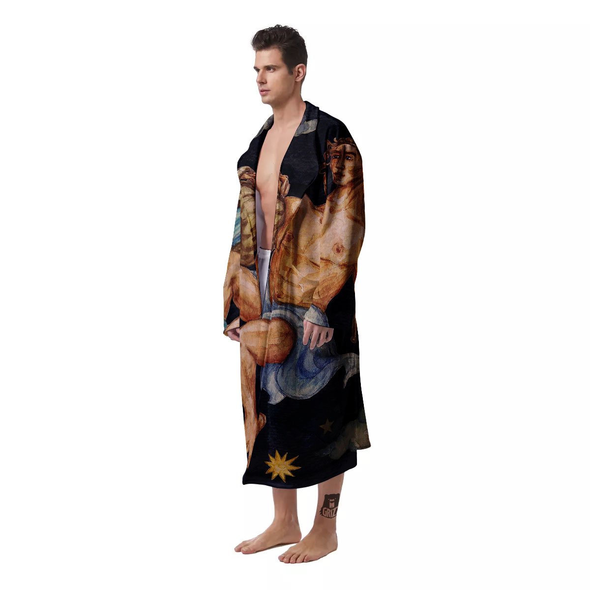 Zodiac Sign Watercolor Aquarius Print Men's Robe-grizzshop