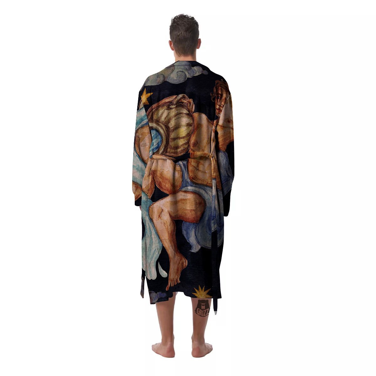 Zodiac Sign Watercolor Aquarius Print Men's Robe-grizzshop