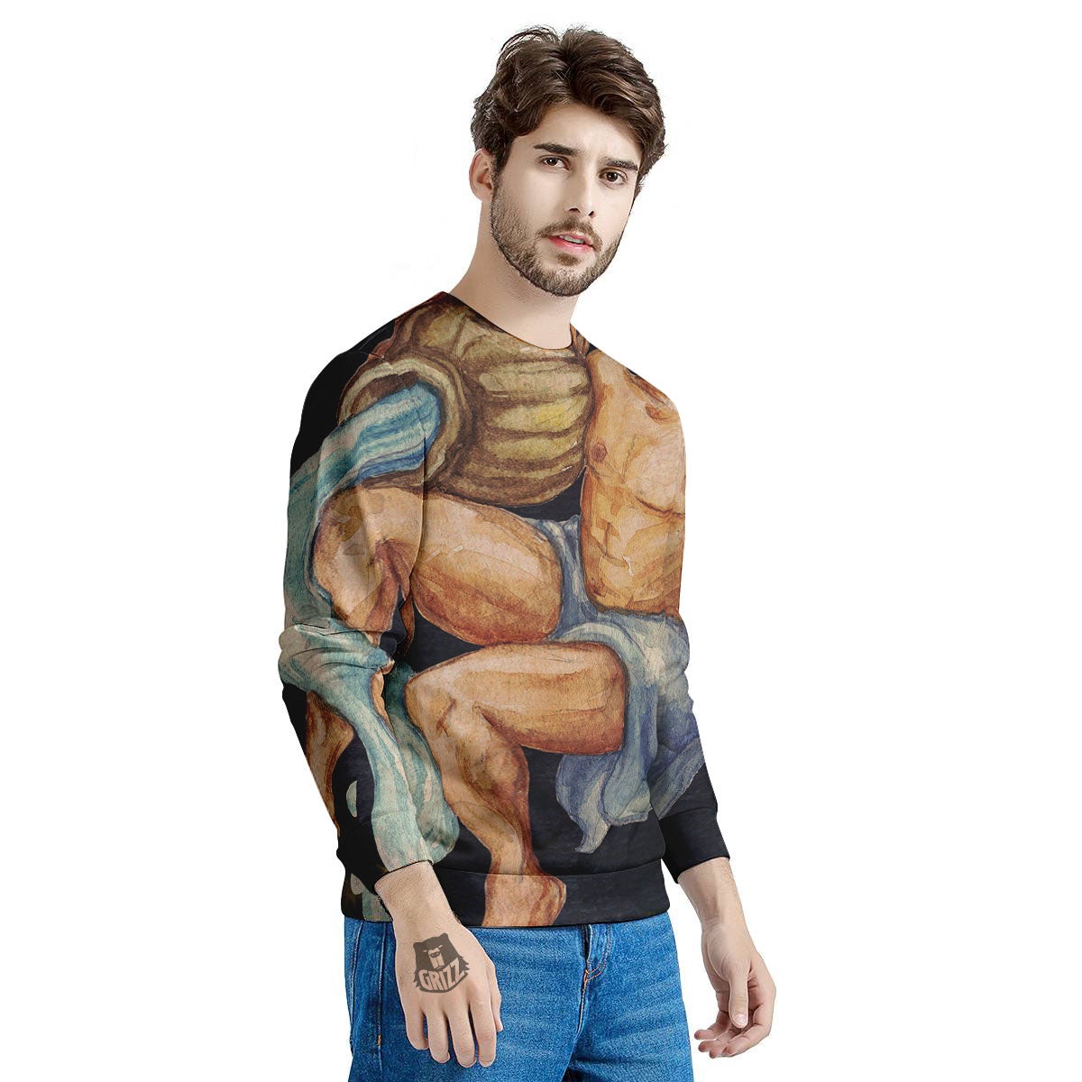 Zodiac Sign Watercolor Aquarius Print Men's Sweatshirt-grizzshop