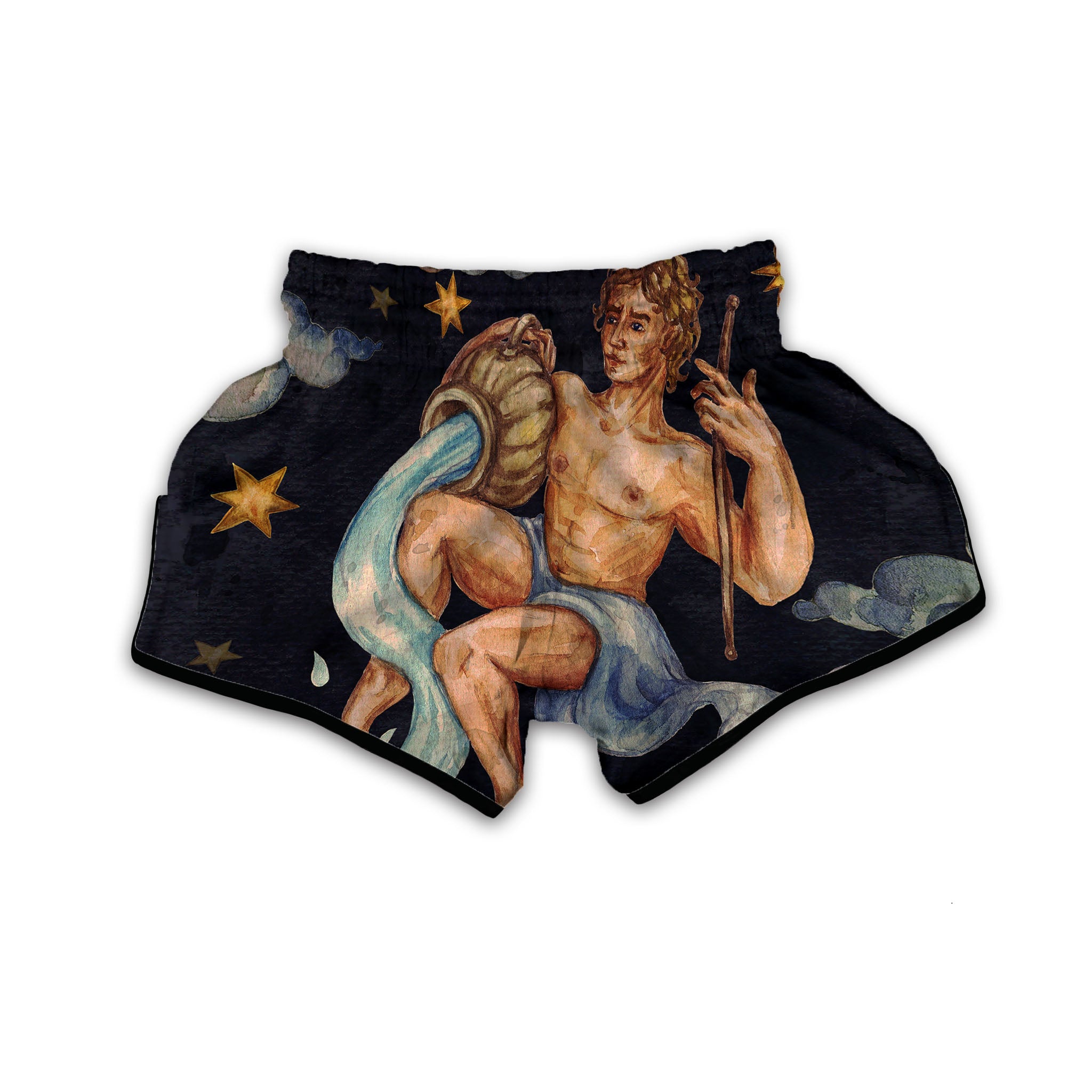 Zodiac Sign Watercolor Aquarius Print Muay Thai Boxing Shorts-grizzshop