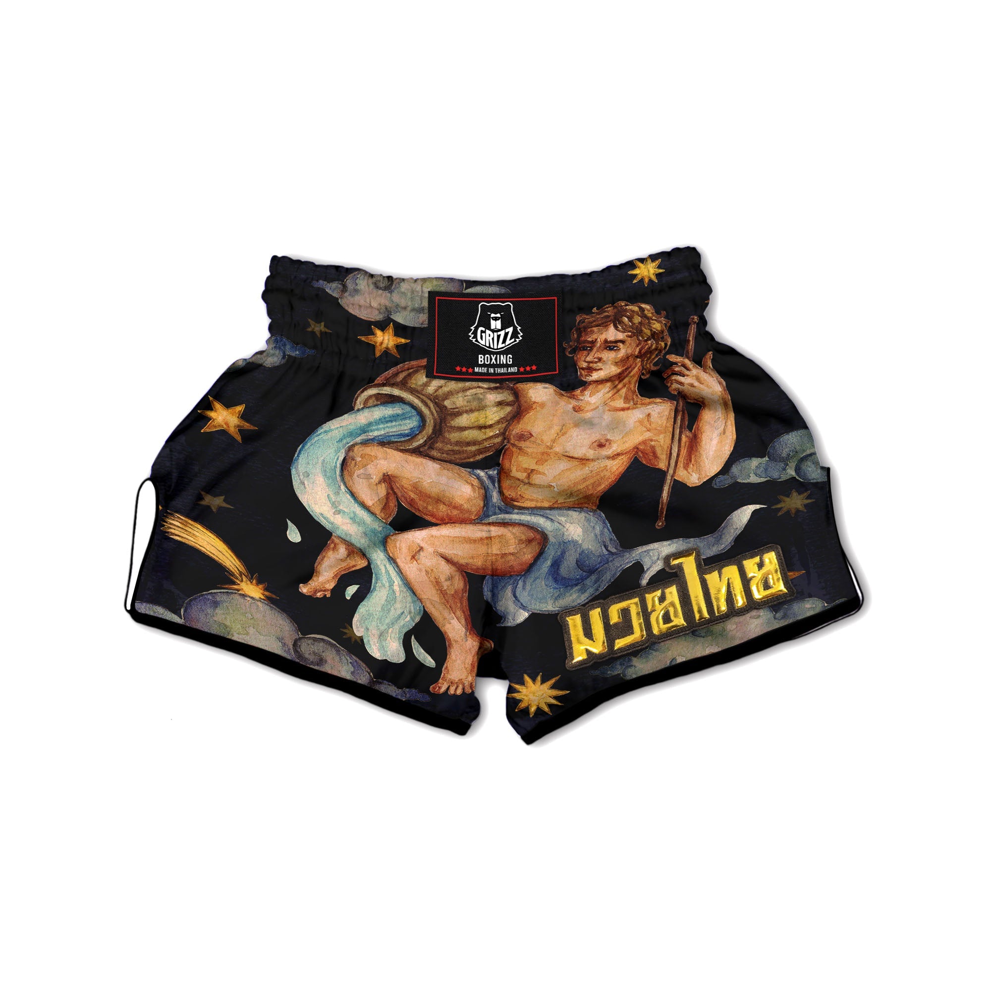 Zodiac Sign Watercolor Aquarius Print Muay Thai Boxing Shorts-grizzshop