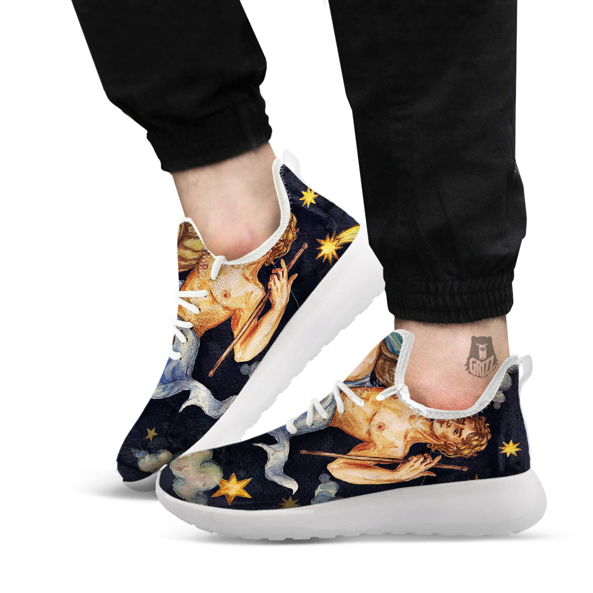 Zodiac Sign Watercolor Aquarius Print White Athletic Shoes-grizzshop