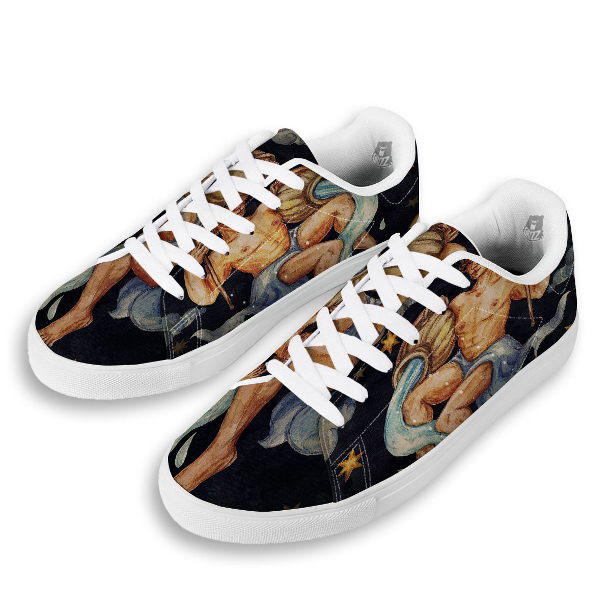 Zodiac Sign Watercolor Aquarius Print White Low Top Sneakers-grizzshop