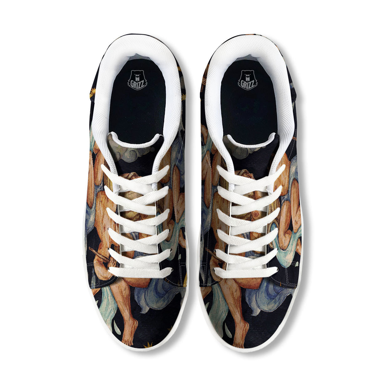 Zodiac Sign Watercolor Aquarius Print White Low Top Sneakers-grizzshop
