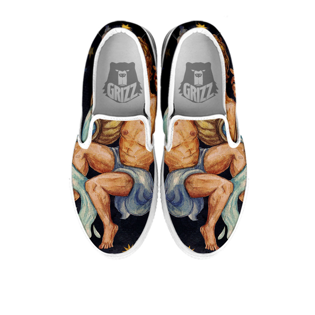 Zodiac Sign Watercolor Aquarius Print White Slip On Shoes-grizzshop