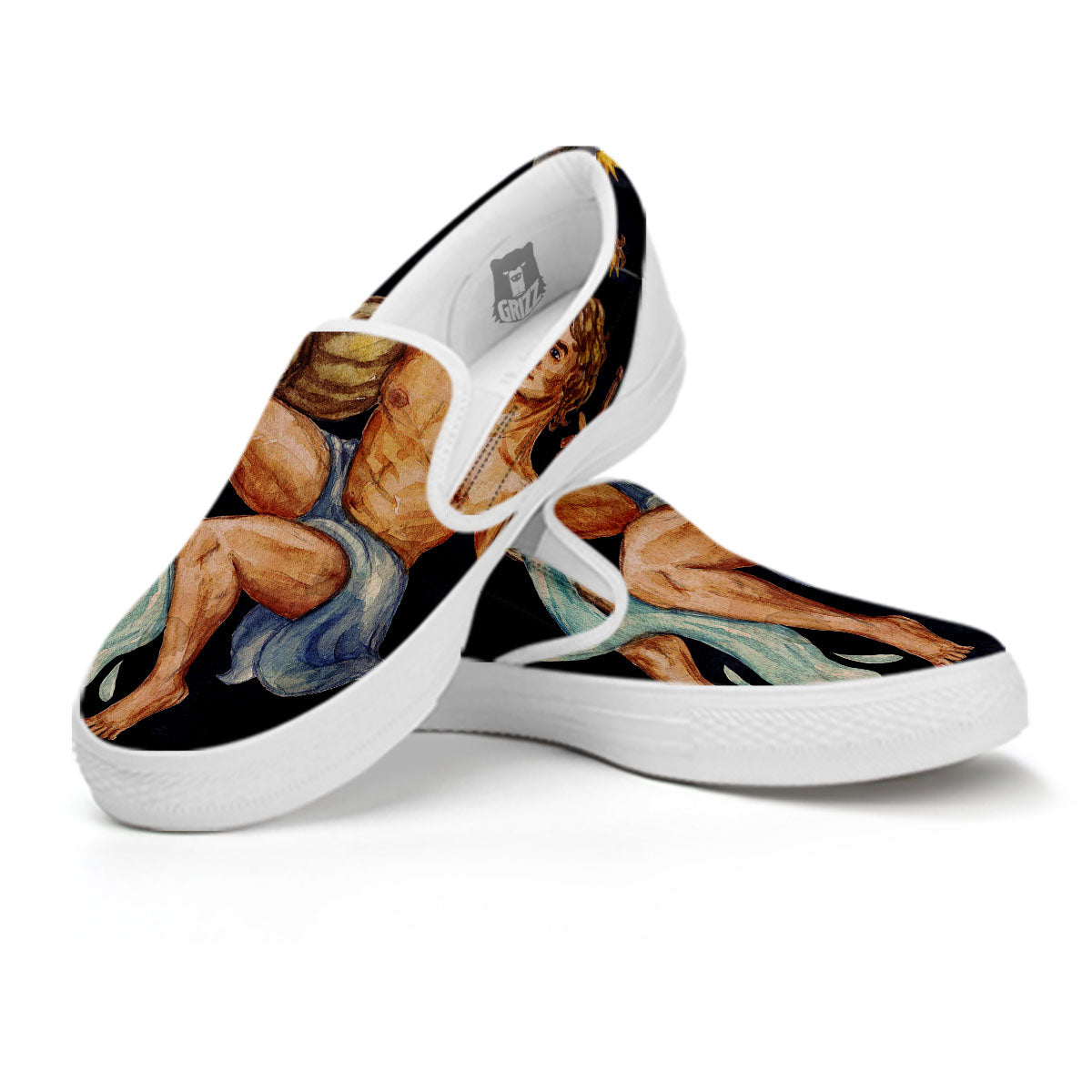 Zodiac Sign Watercolor Aquarius Print White Slip On Shoes-grizzshop