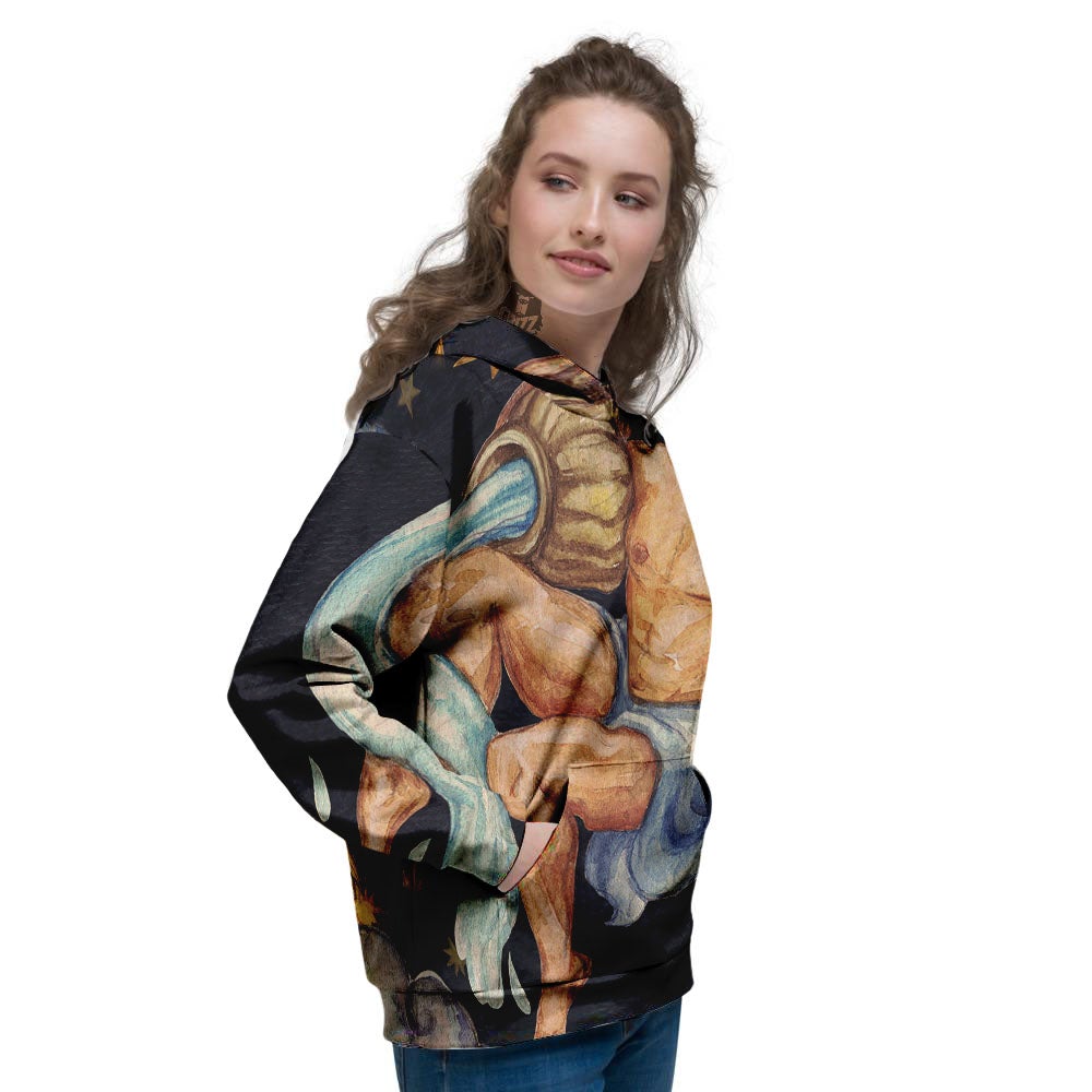 Zodiac Sign Watercolor Aquarius Print Women's Hoodie-grizzshop