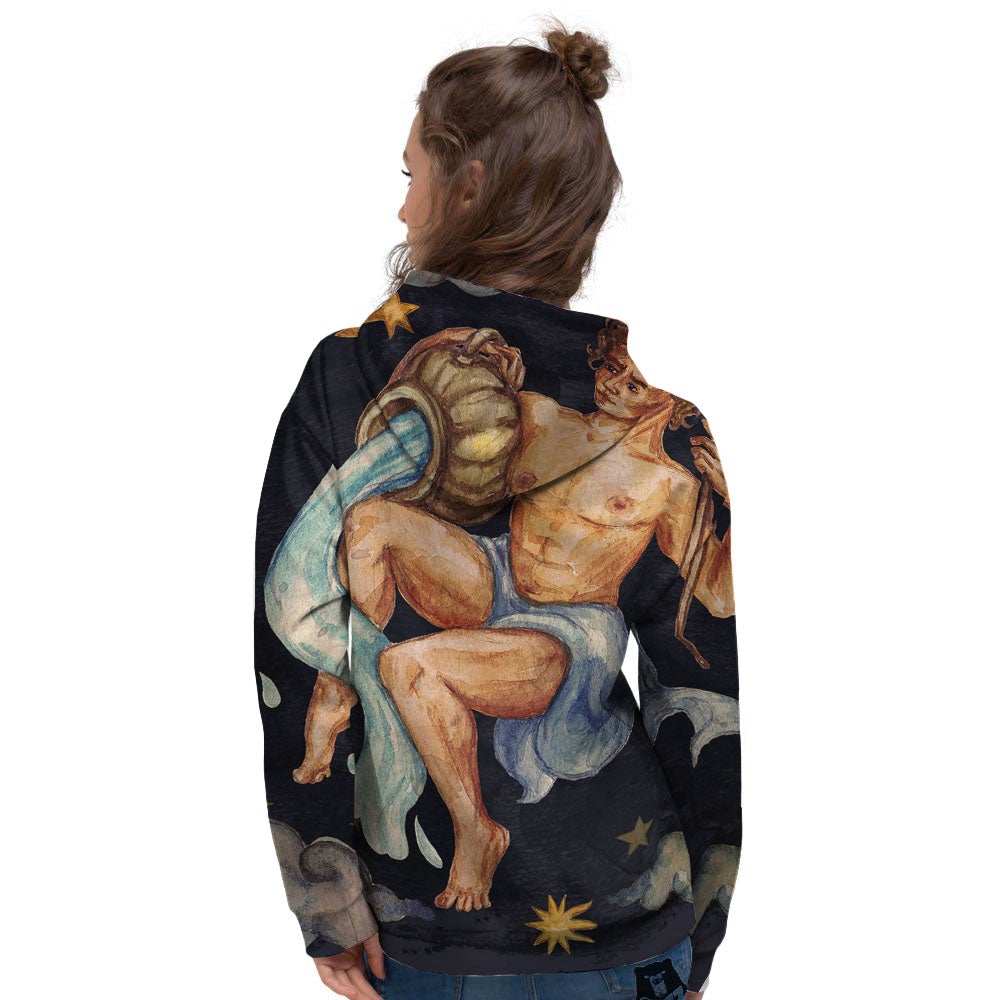 Zodiac Sign Watercolor Aquarius Print Women's Hoodie-grizzshop