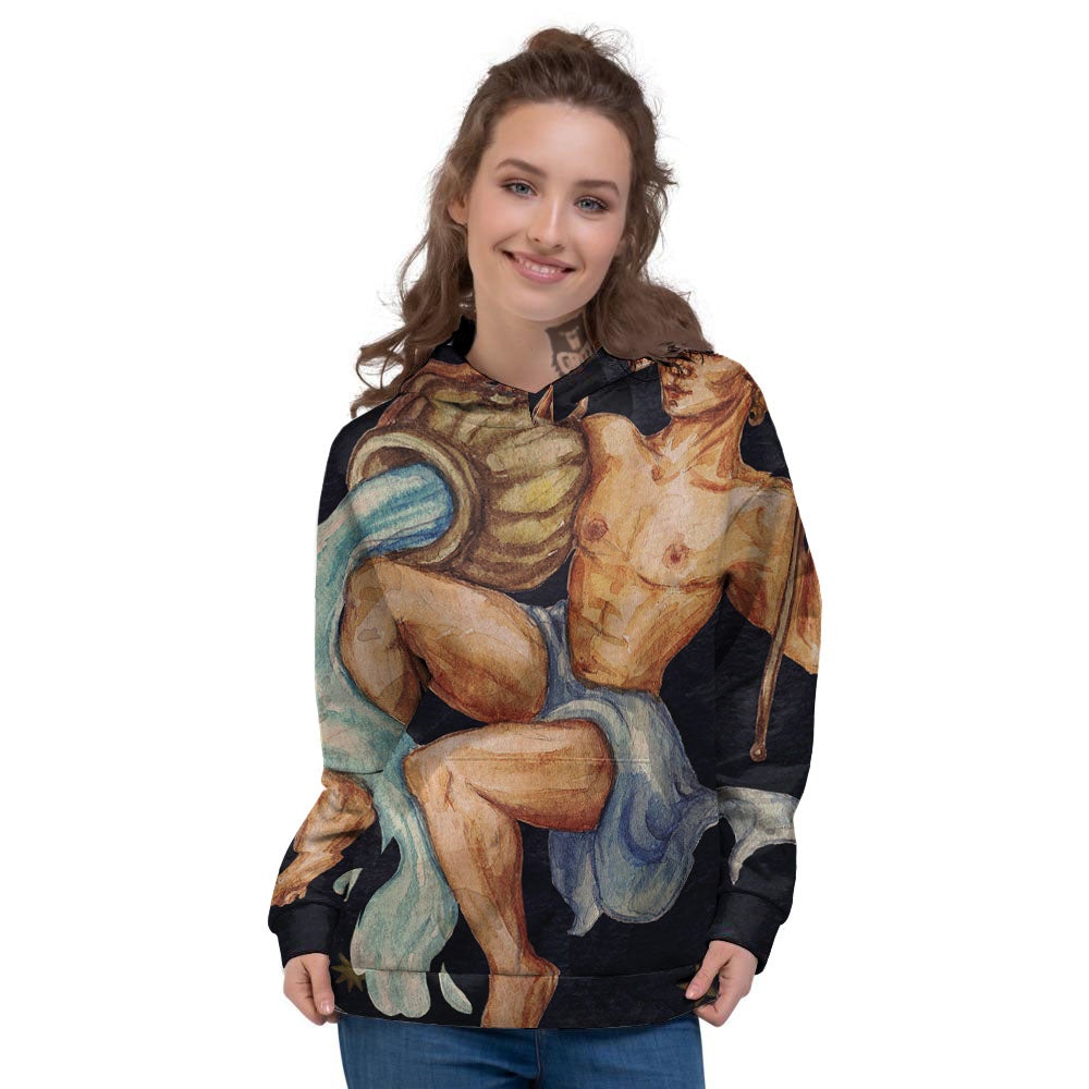 Zodiac Sign Watercolor Aquarius Print Women's Hoodie-grizzshop