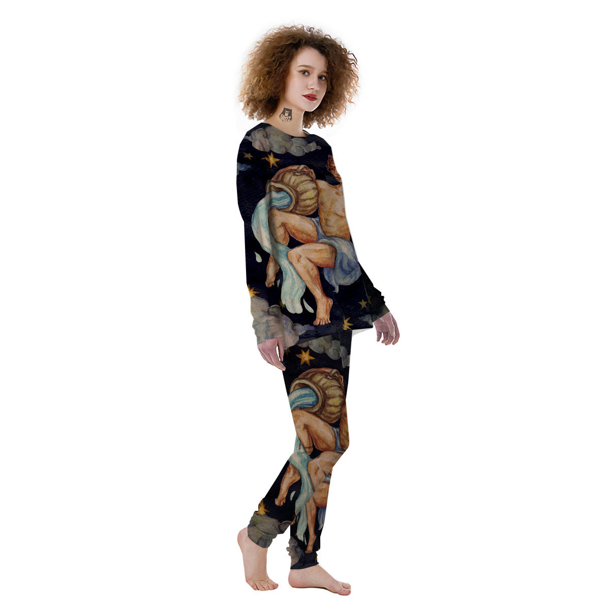 Zodiac Sign Watercolor Aquarius Print Women's Pajamas-grizzshop
