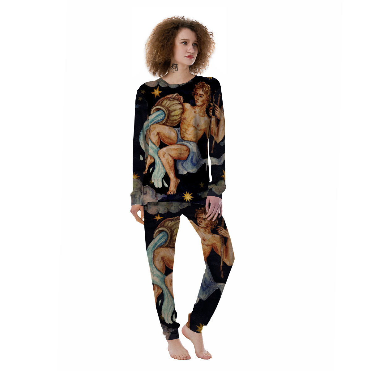 Zodiac Sign Watercolor Aquarius Print Women's Pajamas-grizzshop