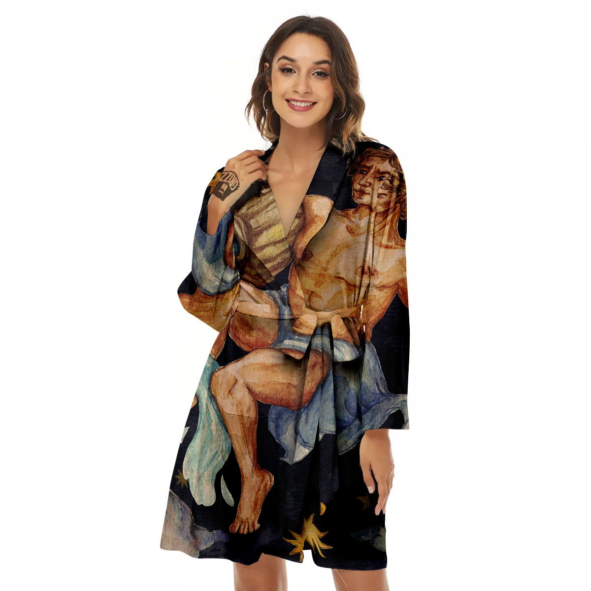 Zodiac Sign Watercolor Aquarius Print Women's Robe-grizzshop