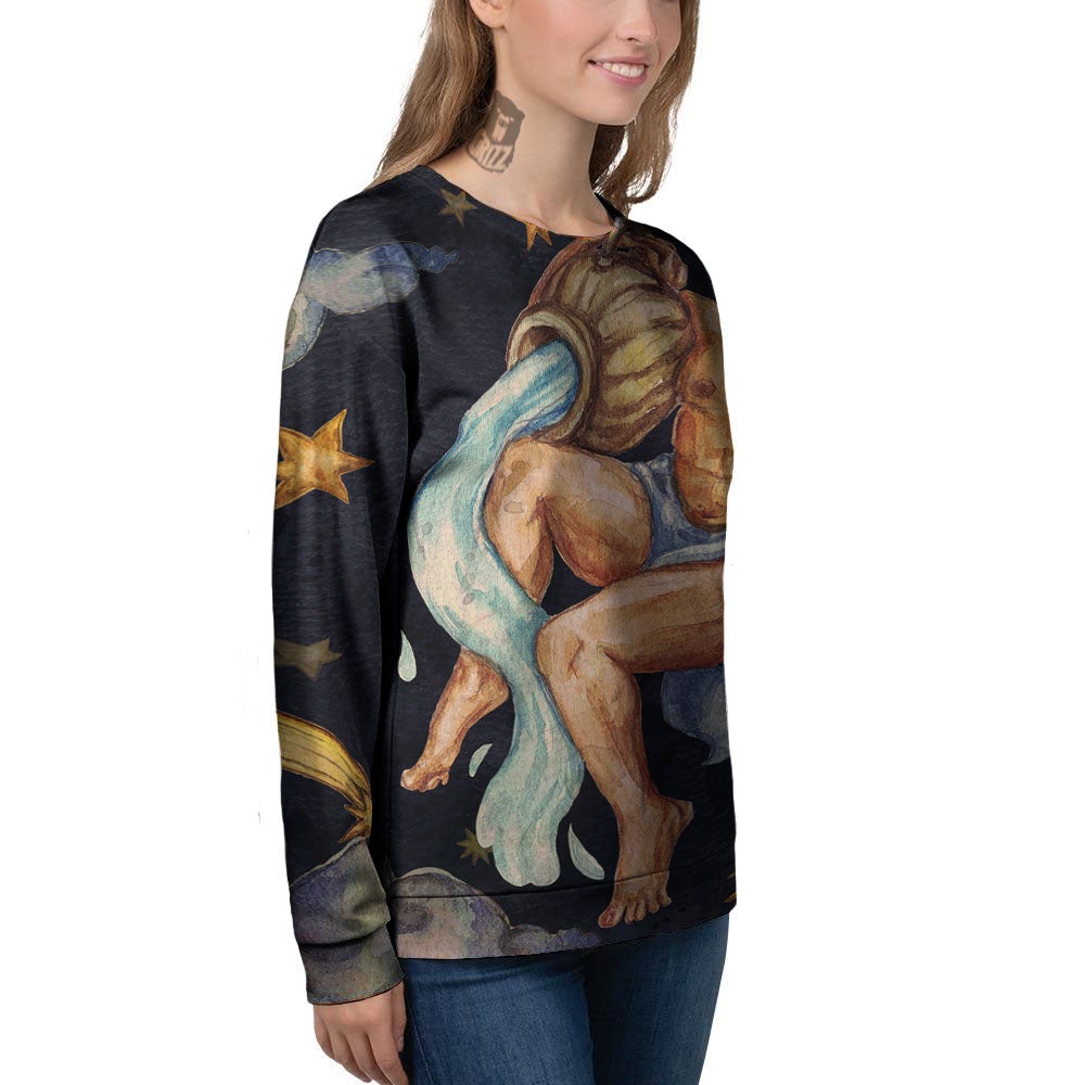 Zodiac Sign Watercolor Aquarius Print Women's Sweatshirt-grizzshop