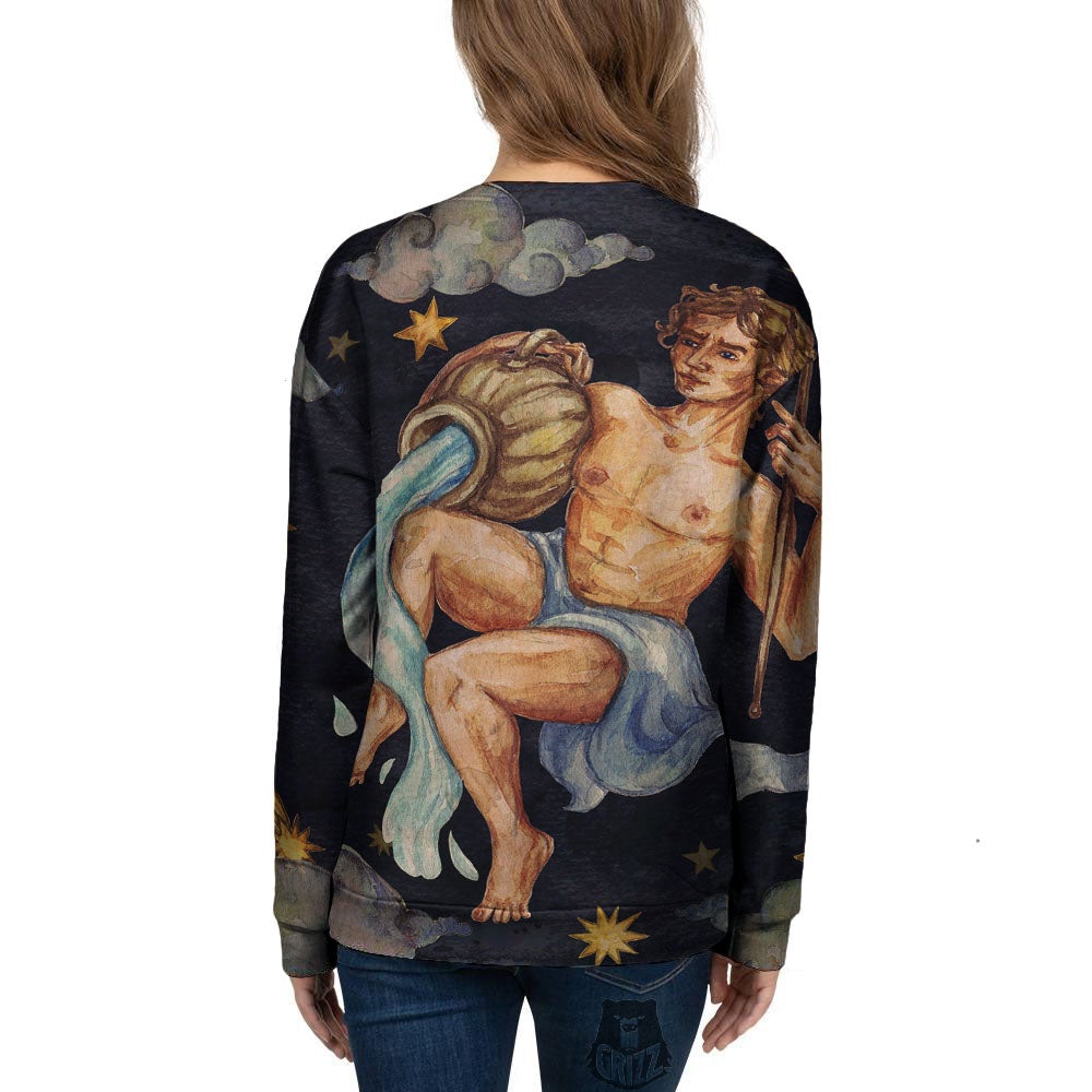 Zodiac Sign Watercolor Aquarius Print Women's Sweatshirt-grizzshop