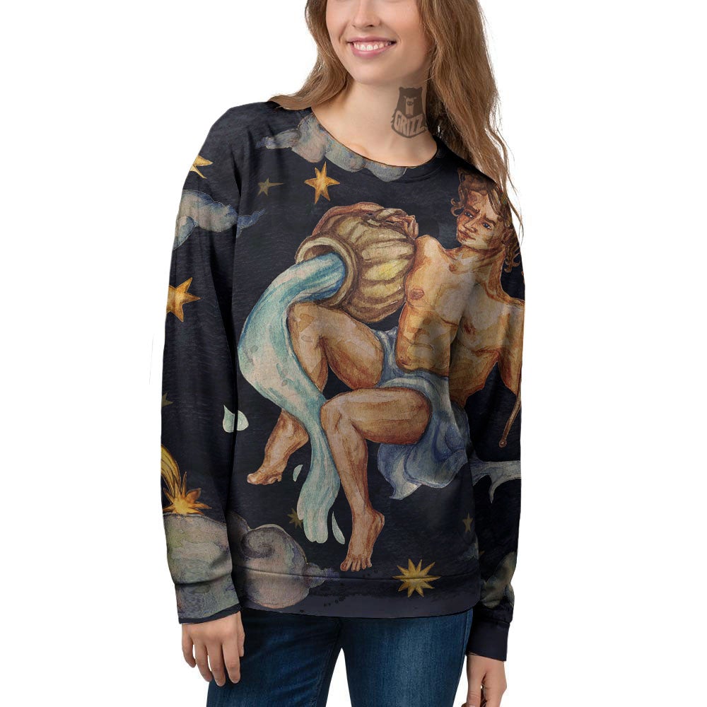 Zodiac Sign Watercolor Aquarius Print Women's Sweatshirt-grizzshop