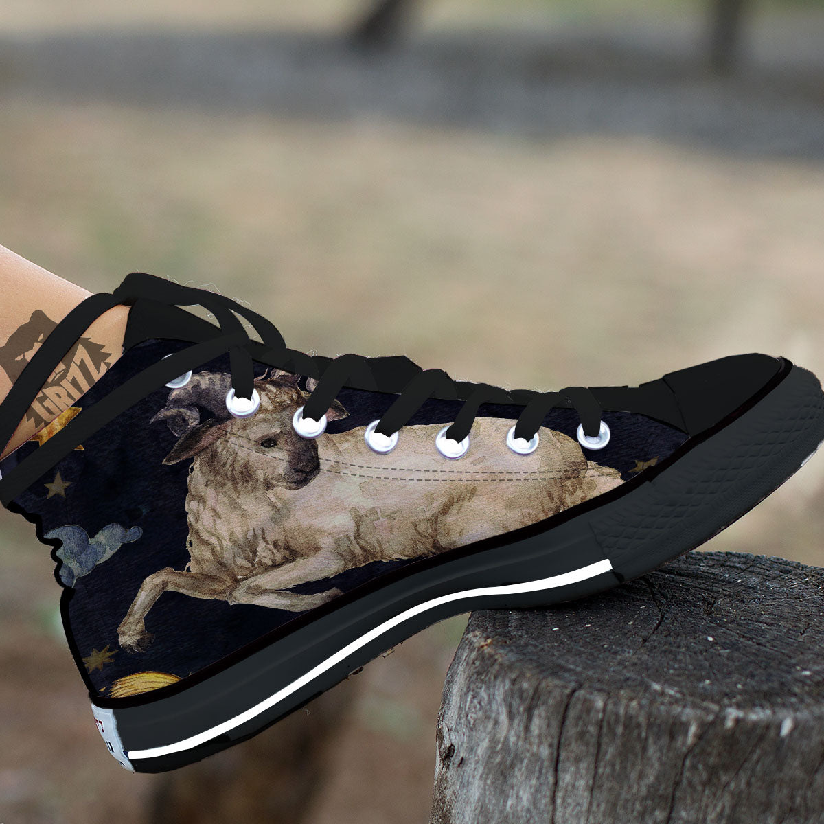 Zodiac Sign Watercolor Aries Print Black High Top Shoes-grizzshop