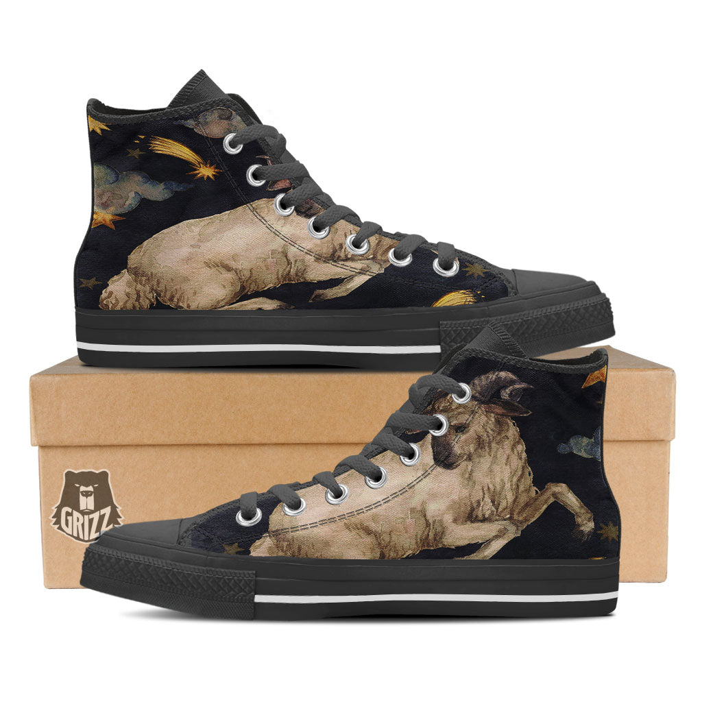 Zodiac Sign Watercolor Aries Print Black High Top Shoes-grizzshop