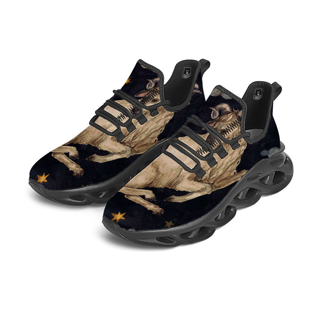 Zodiac Sign Watercolor Aries Print Black Running Shoes-grizzshop