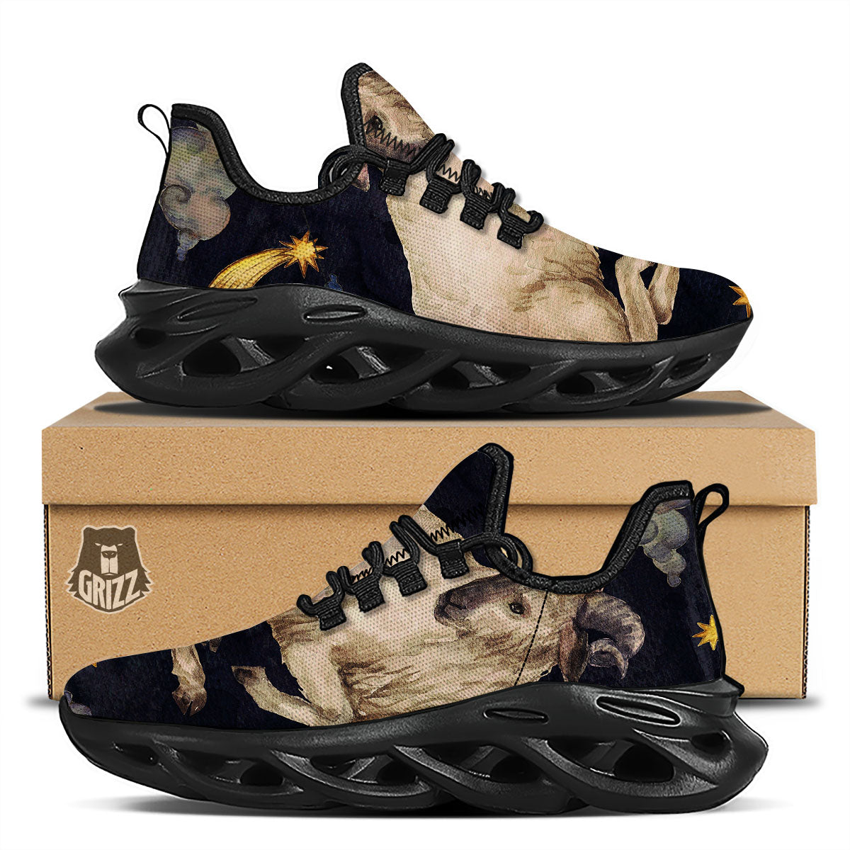 Zodiac Sign Watercolor Aries Print Black Running Shoes-grizzshop