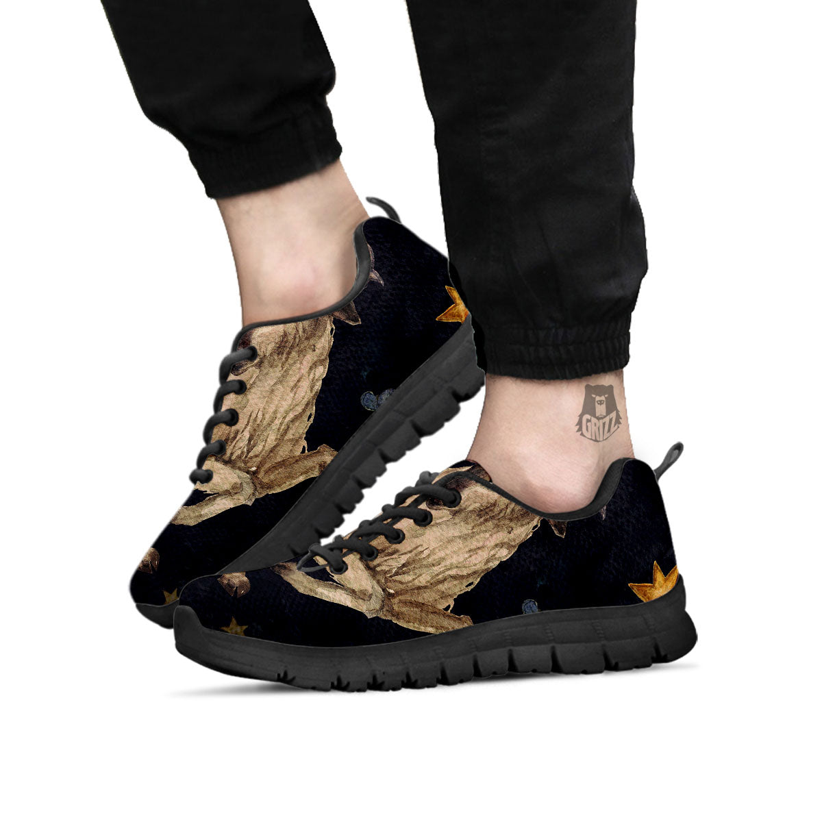 Zodiac Sign Watercolor Aries Print Black Sneaker-grizzshop