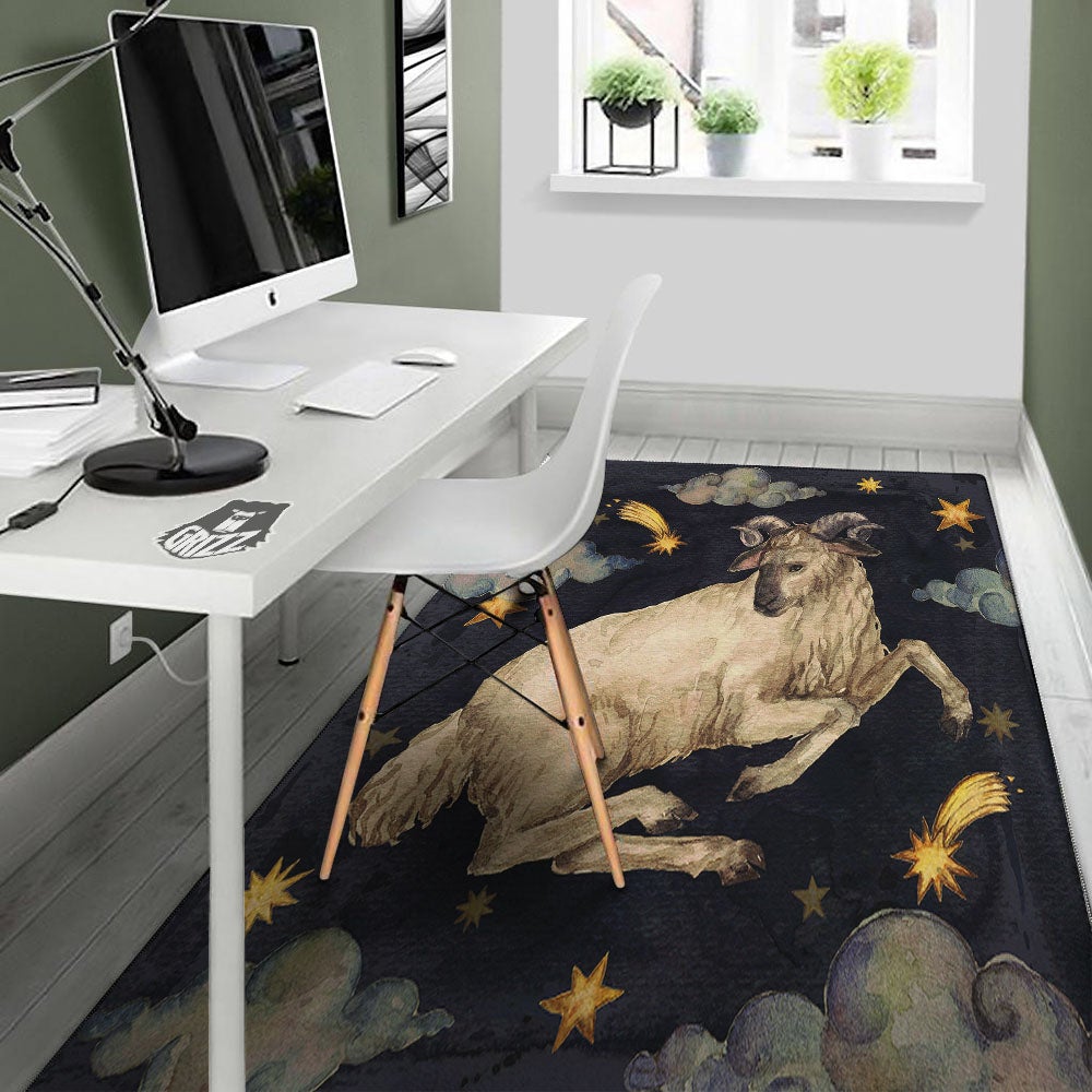 Zodiac Sign Watercolor Aries Print Floor Mat-grizzshop