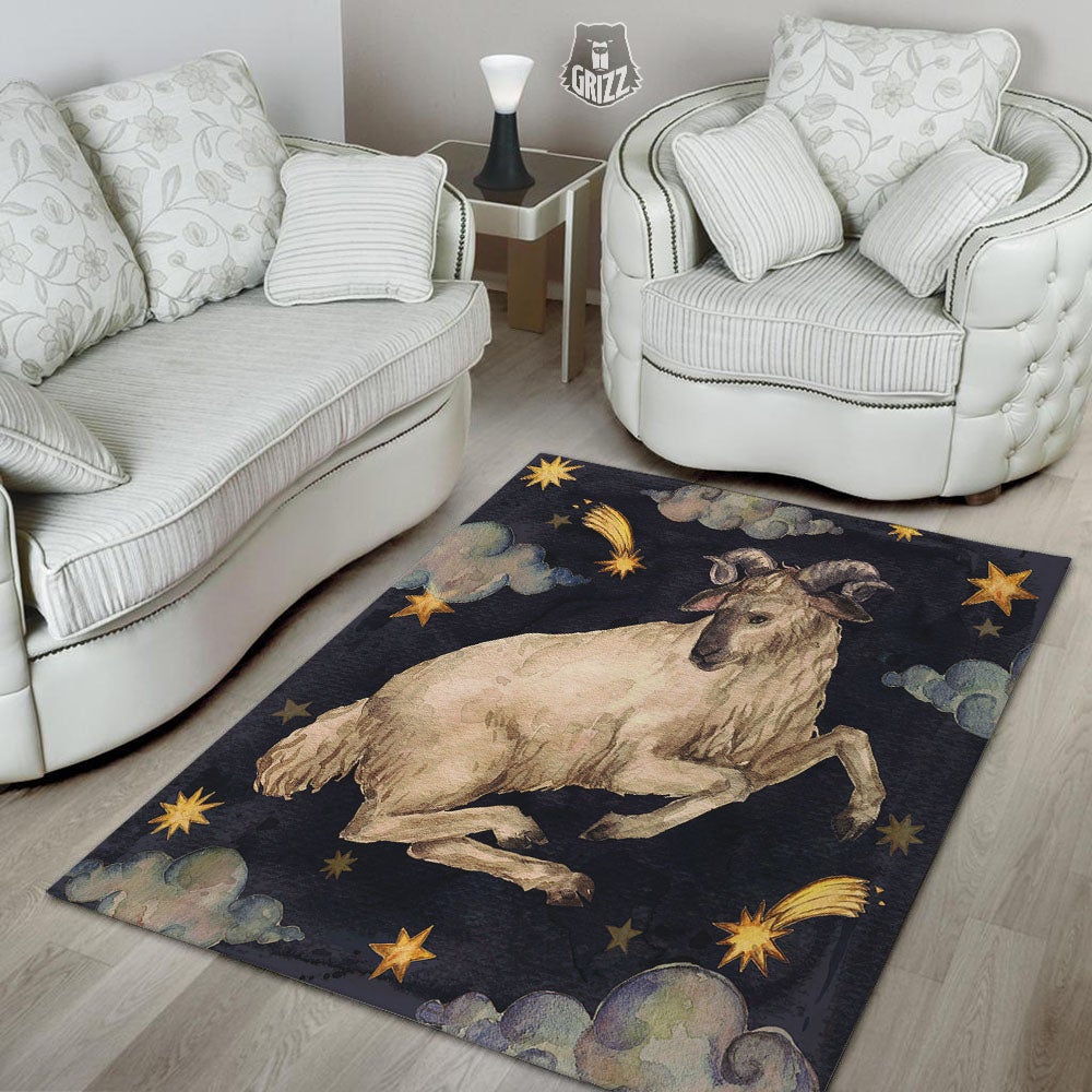 Zodiac Sign Watercolor Aries Print Floor Mat-grizzshop