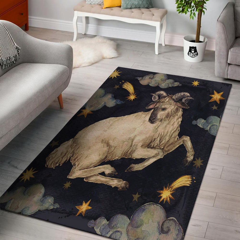 Zodiac Sign Watercolor Aries Print Floor Mat-grizzshop