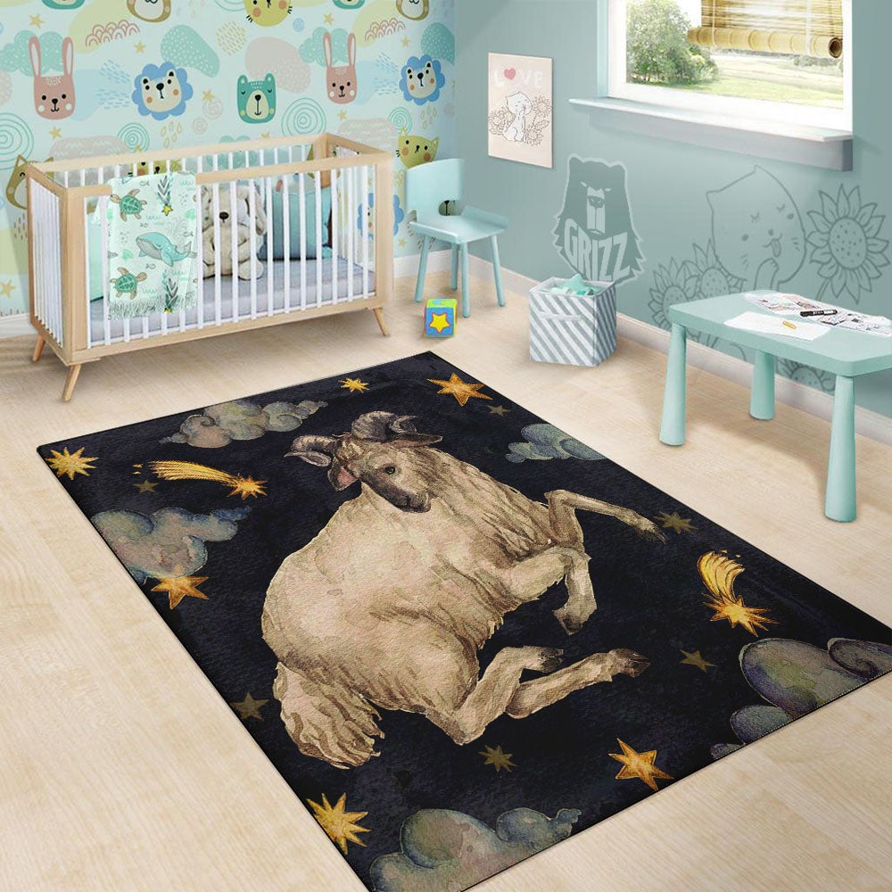 Zodiac Sign Watercolor Aries Print Floor Mat-grizzshop