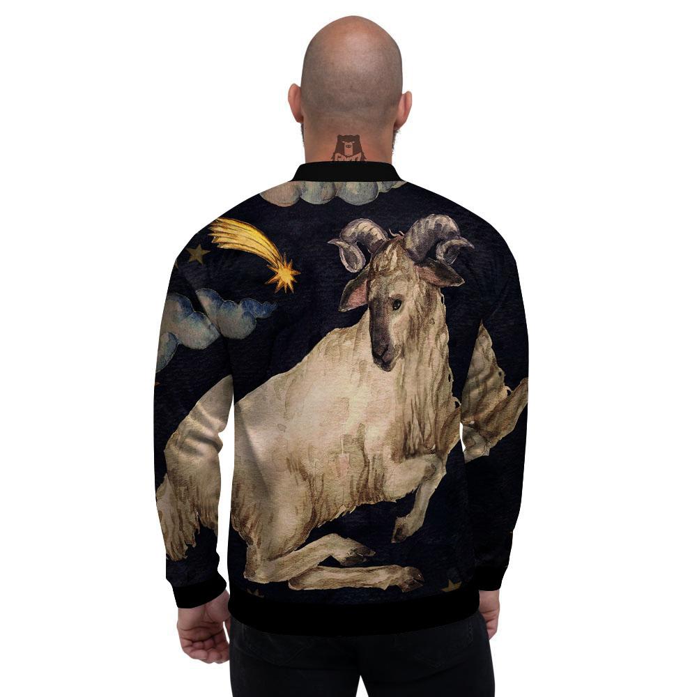 Zodiac Sign Watercolor Aries Print Men's Bomber Jacket-grizzshop
