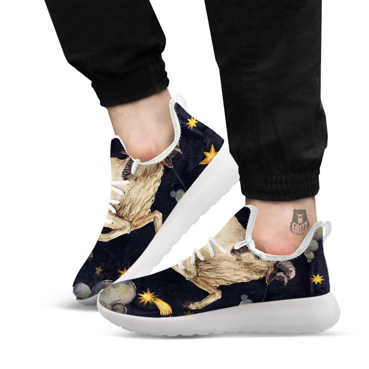 Zodiac Sign Watercolor Aries Print White Athletic Shoes-grizzshop