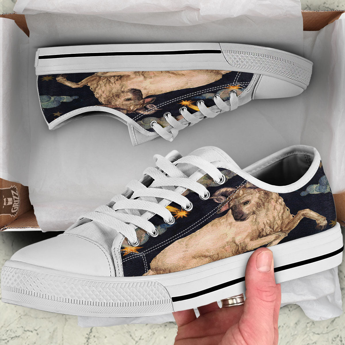 Zodiac Sign Watercolor Aries Print White Low Top Shoes-grizzshop